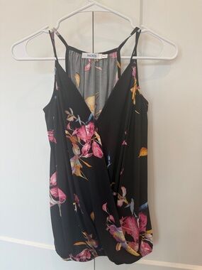 Ricki's Black Floral Wrap Camisole with Pink & Yellow Flowers